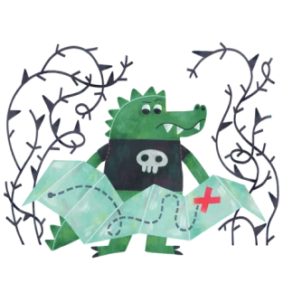 crocodile playing the trumpet and celebrating success